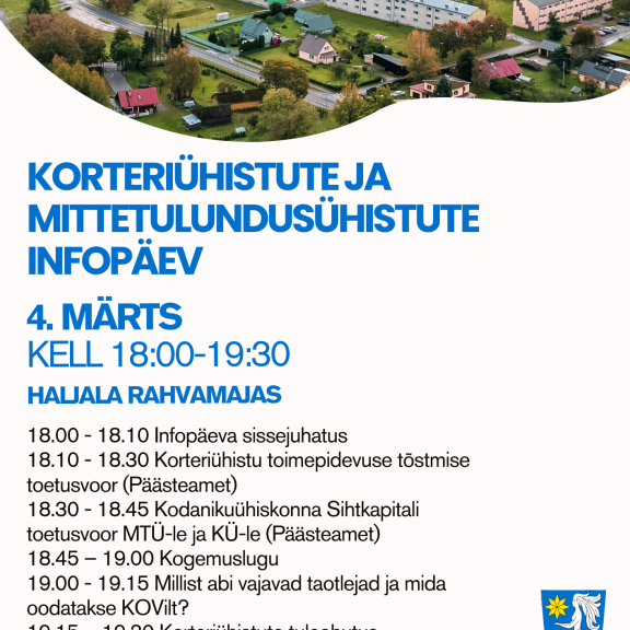 Korteriühistute ja mittetulundusühistute infopäev 4.03 kell 18:00-19:30